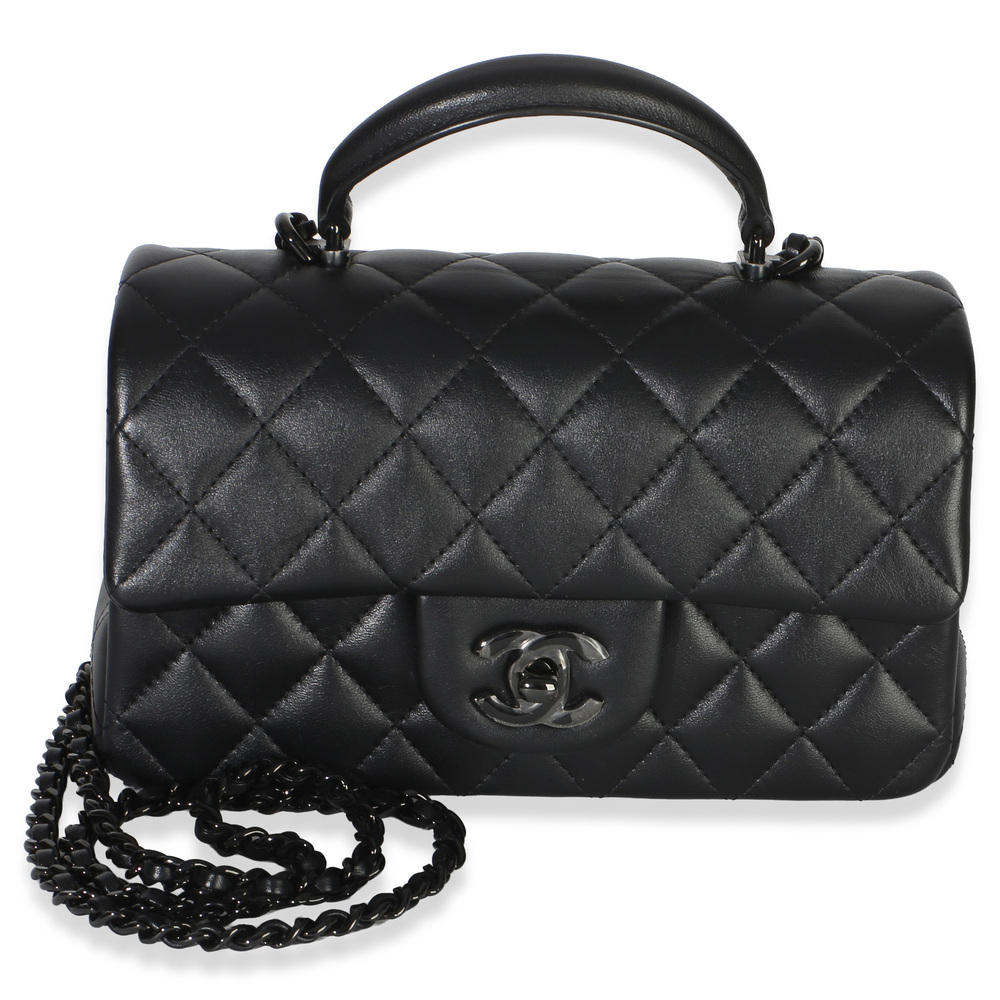 Chanel So Black Quilted Lambskin Mini Top Handle Rectangular Flap Bag